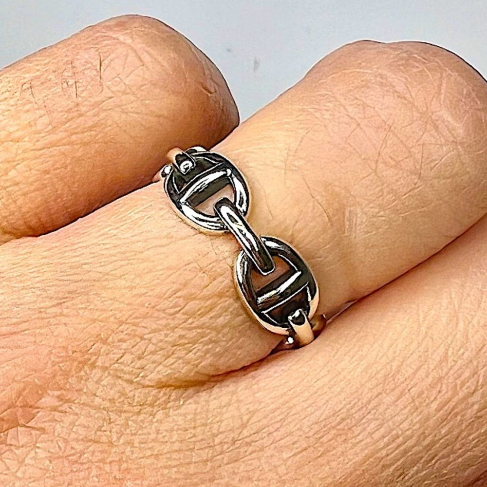 Sterling Silver Mariner Pig Nose Coffee Bean Bangle Cuff Bracelet Matching Ring - Picture 5 of 11